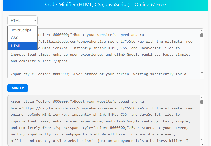 Code Minifier (Html, Css, Javascript) - Online &Amp; Free 3 Code Minifier (Html, Css, Javascript) - Online &Amp; Free